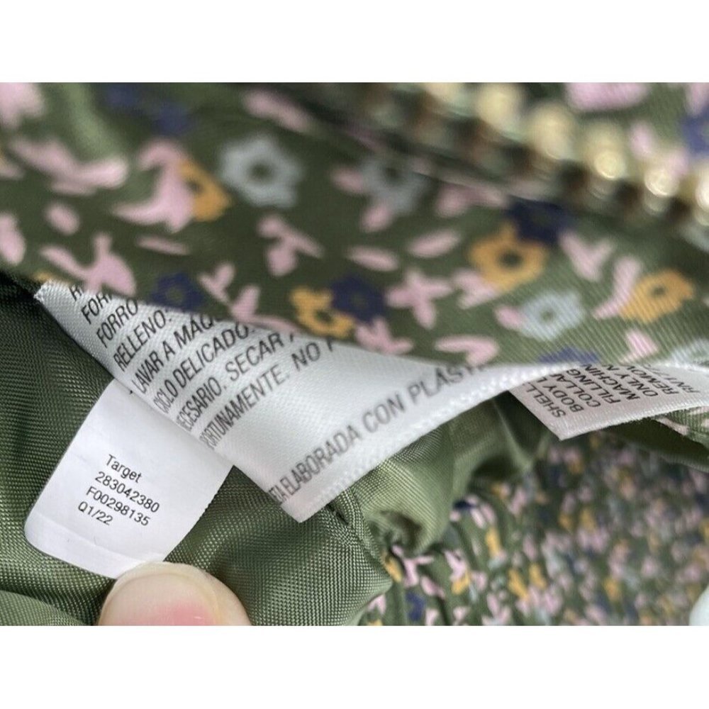 Universal Thread Womens Puffer Vest Sherpa Collar Green Micro Floral Size L - Picture 8 of 10